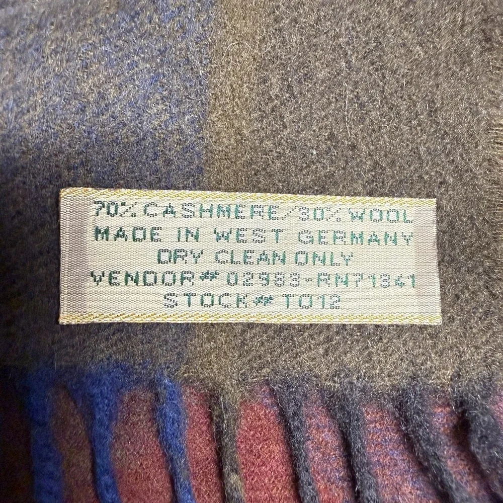 Vintage Cashmere Wool MultiColor Skarf 11,5/54 Inch Made In West Germany Unisex